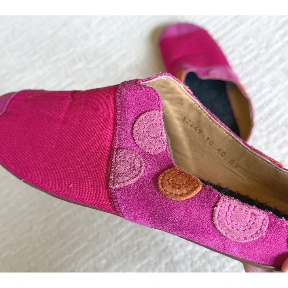 Haflinger Pink Suede Felt Dots Canvas Slip On Loafers Slippers Size 40 9/9.5 US